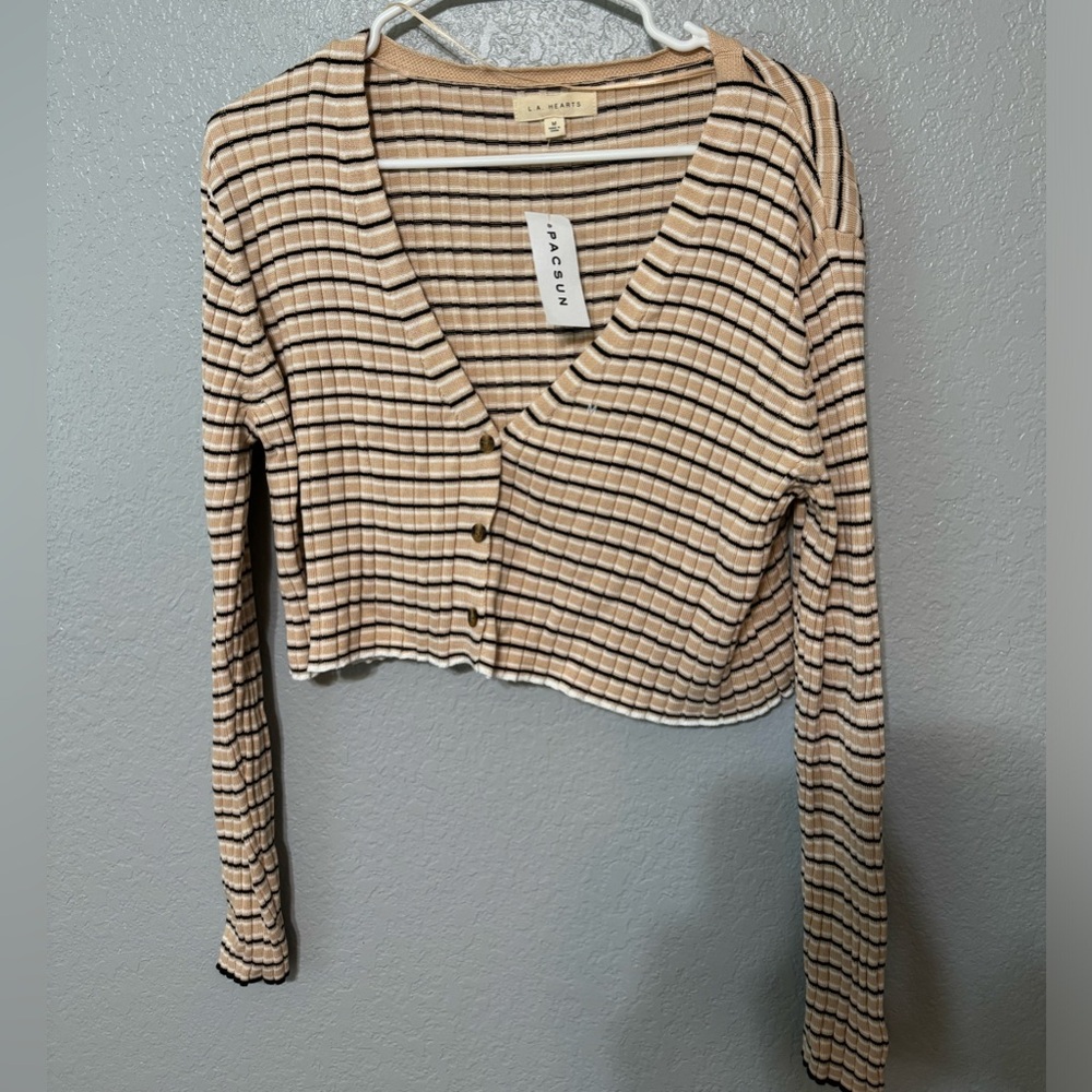 PacSun Striped Women’s Cardigan Multi/Tan, Medium